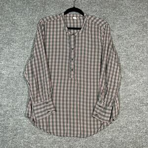 Old Navy Shirt Womens XL Black Pink Plaid Chambray 3/4 Button Down Plus Size